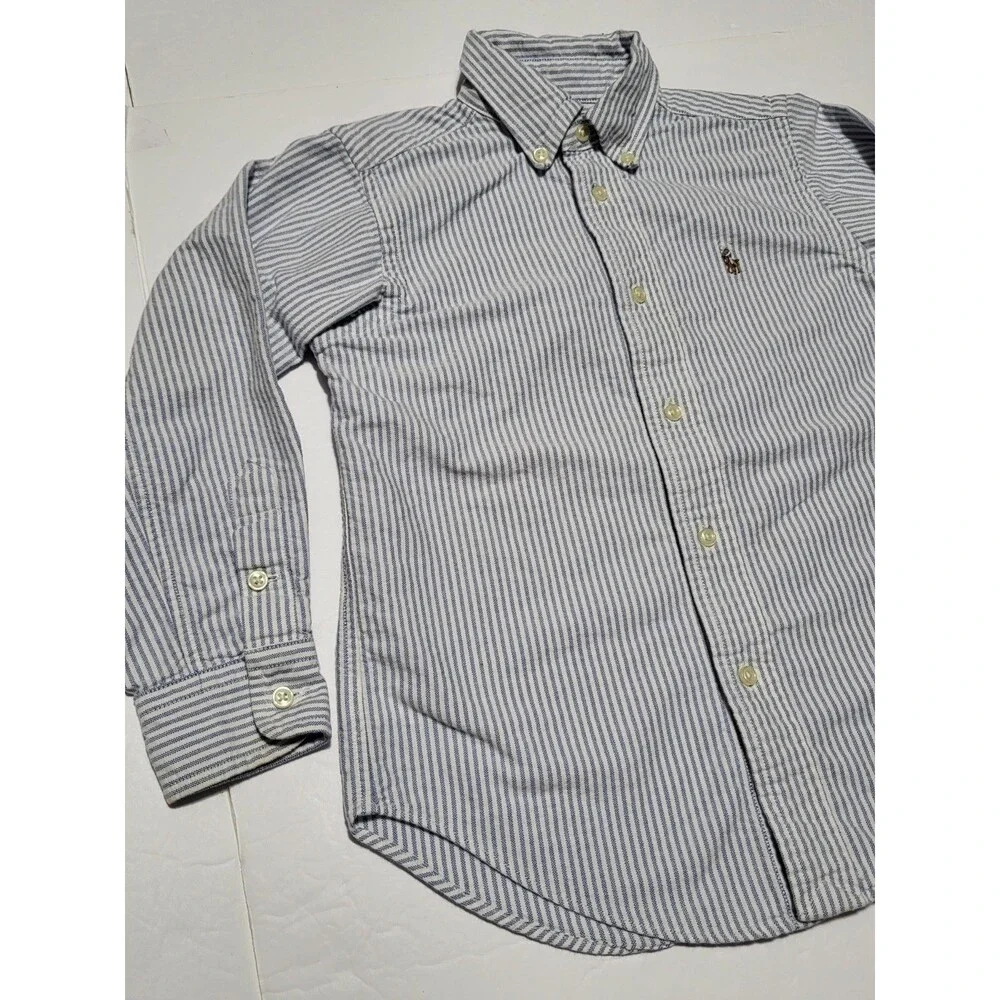 (#17) Ralph Lauren Blue White Striped Oxford Button Down Size Toddler 5 Vintage